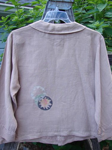 Barclay Linen Metal Button Big Collar Jacket Carnation Wheat Size 1 featuring a wide V-neck, sailor-like collar, long cuffable sleeves, full metal button front, and a carnation theme paint design.