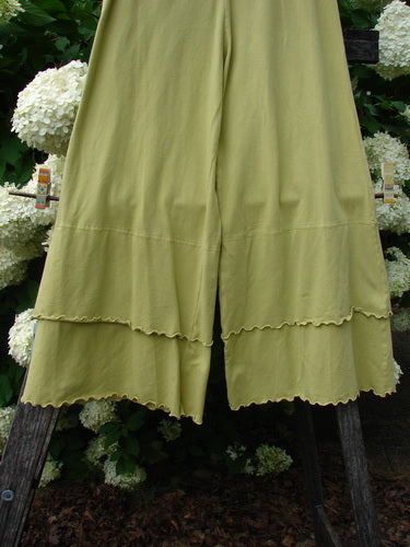 Bluefishfinder.com Barclay Cotton Lycra Crop 2 Petal Pantaloon in Unpainted Sunshine, size 0, shown as wide cropped pants in a soft olive-yellow knit with layered petal hems and a gently scalloped edge.