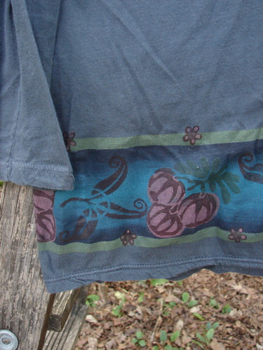 Barclay Batiste Decora Gather Top Gourd Farm Navy Size 1 with deep V neckline, adjustable front drawcord, vertical pleats, and gourd farm-themed design on featherweight cotton batiste.