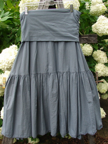 Bluefishfinder.com Barclay Linen Fold Over Single Tier Trinity Skirt Unpainted Diatom Size 0 in muted gray linen, with a wide fold-over waistband and a single gathered tier that falls into a softly flared silhouette.