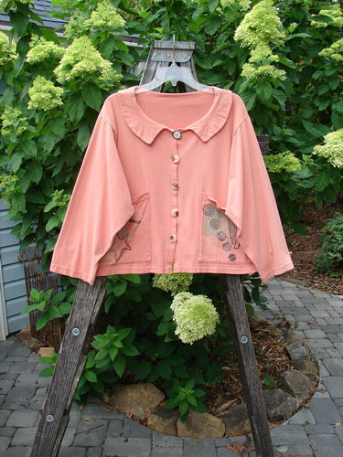 1994 Box Pocket Jacket Reef Harp Star Size 1, displayed on a wooden ladder, showcasing its unique collar, oversized front pockets, vintage buttons, and signature Blue Fish Patch.