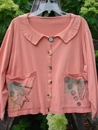 1994 Box Pocket Jacket Reef Harp Star Size 1, featuring a unique full collar, oversized vintage buttons, two large front pockets, and classic 1994 painted design, showcasing a star and harp motif.