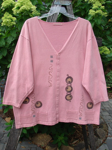 1996 Celtic Jacket of Picts Caille OSFA featuring a deep V-shaped neckline, tiny front snaps, contrasting fabric hem pockets, and a Blue Fish signature patch on the back.