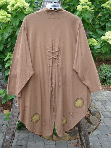 1997 Tails Jacket Day Cloud Mandorla OSFA featuring lace-up back, oversized brown buttons, mandarin mock neckline, front dippy tails, and long tuxedo back tails, made from mid-weight organic cotton.