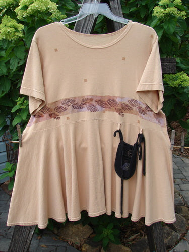 1997 Ocean Pearl Dress Leaf Band Driftwood Size 2, featuring an empire waist, leaf-themed painting, and a tiny painted pocket, displayed with a black bag.