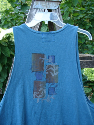 Barclay Calligrapher's Crop Vest Fern Window Blue Tealen Size 1, featuring a deep V-neckline, single button closure, and dramatic front points, displayed on a hanger against a neutral background.