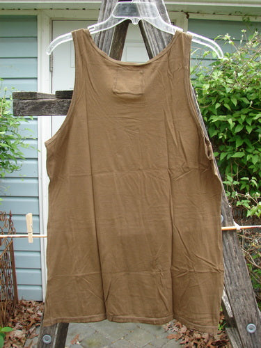 Barclay Lightweight Basic Tank Top Unpainted Bark Smaller Size 2 displayed on a hanger, showcasing a straight bodice and rounded neckline, ideal for layering, from Bluefishfinder.com's vintage collection.