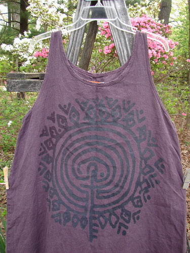 Barclay Linen Round Bottom Primitive Circle Murple Size 1, featuring a spiral design and a widening A-line shape, scoop neckline, and rounded hem, perfect for expressing individuality.