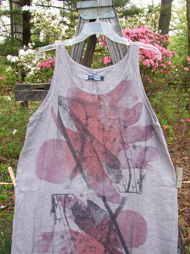 Barclay Linen Round Bottom Pinafore Flying Wing Mallow Size 0 displayed outdoors, featuring a scoop neckline, widening A-line shape, and belled side hemline, perfect for expressing individuality through vintage style.