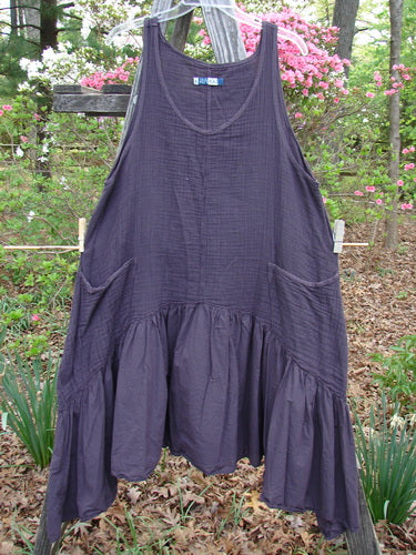 Barclay Gauze Dual Pocket Varano Jumper Unpainted Plum Size 0, displayed on a clothes rack, showcasing a textured gauze bodice with deep pockets and an oval neckline, reflecting BlueFishFinder's vintage charm.