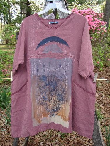 Barclay NWT Heavy Linen Oversized Zen Pocket Dress Centered Rose Canyon Size 0, featuring a downward curved empire waist seam, dual exterior drop pockets, and a varying hemline, displayed in a spring collection style.