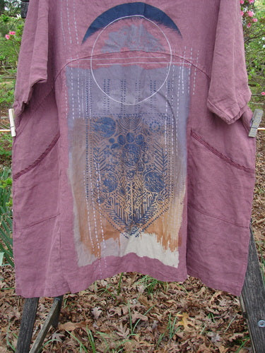 Barclay NWT Heavy Linen Oversized Zen Pocket Dress Centered Rose Canyon Size 0, featuring a unique design with dual drop pockets and sectional panels, highlighting its A-line shape and varying hemline.