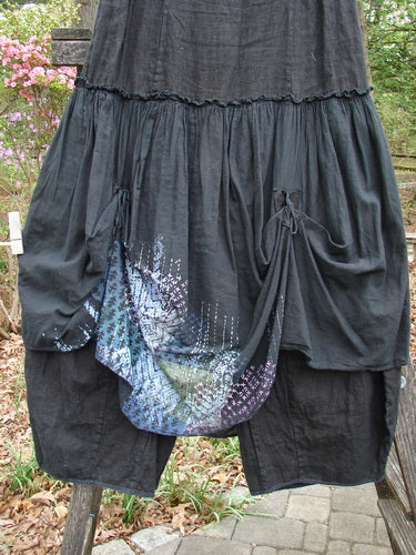 Barclay Linen Batiste Fusion Pant Skirt Galaxy Black Size 0 features a unique tie-dye design, full elastic waistline, and dual tie accents, embodying the creative spirit of BlueFishFinder.com’s vintage collection.