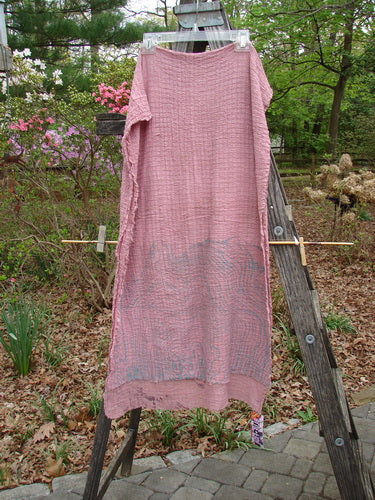 Barclay NWT Crinkle Cotton Scarf Wheat Field Plum Rose OSFA displayed on a wooden ladder outdoors, highlighting its crinkle texture and artistic wheat field-themed paint design, representing Blue Fish Clothing's vintage style.