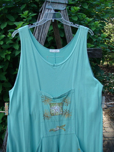 1997 Farmer Brown Overall Beach Salamander Altered OSFA features whimsically painted dual front bushel pockets and wide, swingy lower paneled legs, emphasizing playful comfort and vintage style from Bluefishfinder.com.