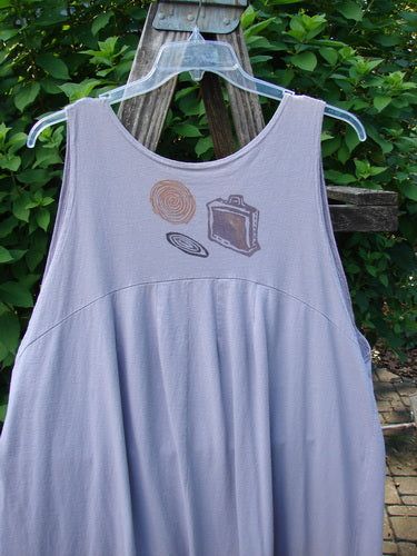 1993 Wide Pant Overall Jumper Travel Wind Periwinkle Size 2: Features super wide belled legs, three unique front buttons, and a gathered upper shoulder with a vintage travel wind theme.