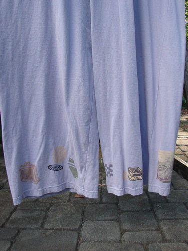 1993 Wide Pant Overall Jumper Travel Wind Periwinkle Size 2 features super wide, belled legs with front empire waist seam and three original buttons, showcasing vintage travel wind theme paint in perfect condition.