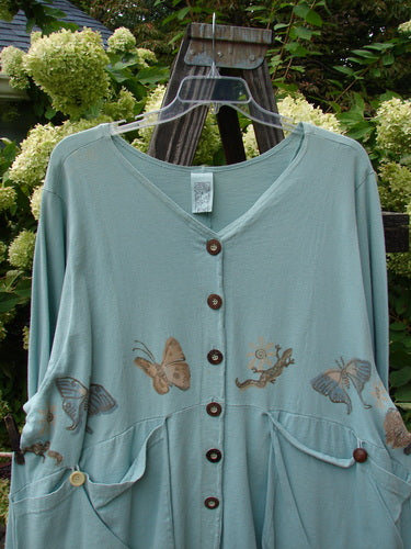 1994 Treasure Jacket with butterfly pattern, in Sea Water, from BlueFishFinder's Vintage Blue Fish Clothing Collection.