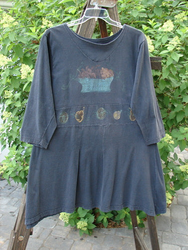 1993 Sage Dress Bountiful Black Size 1 showcasing a downward-curved front waistband with double pleats, slightly shorter sleeves, boat neckline, and a unique painted insert.