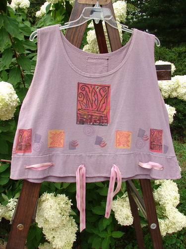 1992 Camisette Top Fire Lavender OSFA, featuring a scooped neckline, swingy hemline with button holes, and signature Blue Fish patch on the back.