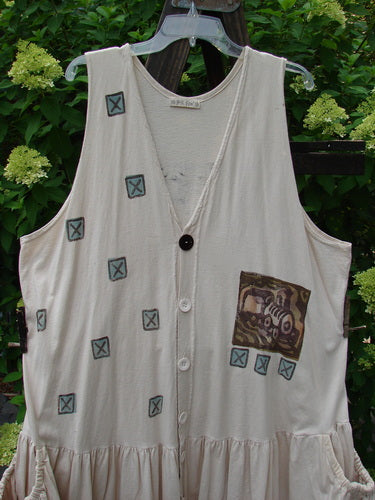 Image alt text: "1995 Voyager Vest with train travel theme, elastic side pockets, and gathered bottom flounce - size 2"