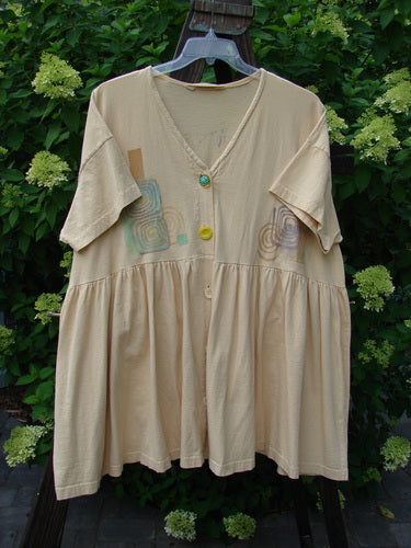 1995 Tree Top Dress Flower Double Vase Glint OSFA showcasing a baby doll style with floral and double vase paint, vintage buttons, and a gathered full lower empire waistline.