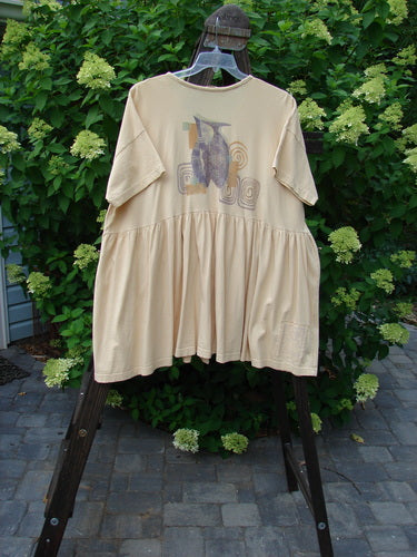 1995 Tree Top Dress Flower Double Vase Glint OSFA displayed on a hanger, featuring a baby doll style with a V-shaped neckline, unique floral and double vase design, and front buttons.