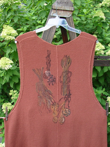 1993 Waffle Pocket Sweater Jumper Farm Fence Woodberry Size 2, featuring a vintage farm fence theme with a painted oversized front pocket, deeper arm openings, and a plunging V neckline.