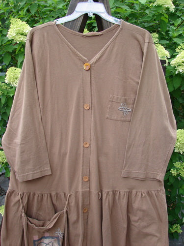 1995 Clothespin Jacket Space Travel Mudpie OSFA featuring a single pocket, flared lower flounce, space travel theme paint, and unique Blue Fish buttons.