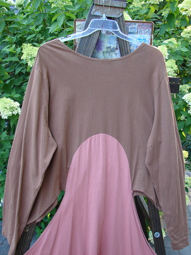 Barclay Calligrapher's Jacket Unpainted Mauve Brown Size 2 features a unique shape with long dippy sides, open hips, and a deep V neckline, detailed with a pink patch on the front.