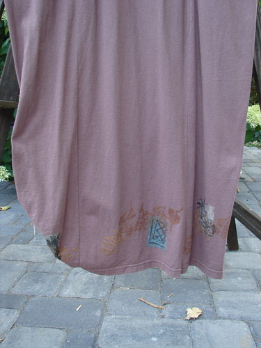 1994 Deep Neck Dress Embellished Forest Dusty Plum Size 2 featuring mixed silk and cotton ribbons, buttons with ties, a deep neckline, and unique forest-themed embellishments.