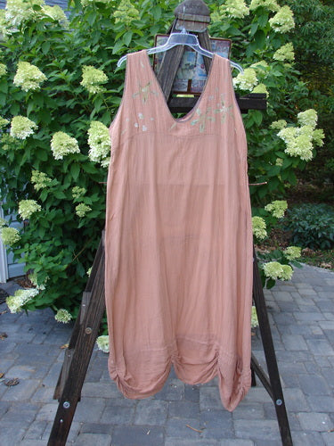 1997 Gauze Rosette Slip Dress Drift Daisy Rose Shadow Size 2: A dress on a rack, featuring a dual empire drawcord waistline, gathered and draped hemline, and silk rainbow ribbon edging.