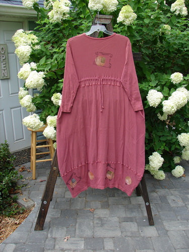 1997 Thermal Parlor Dress Many Moons Fascia Size 1 displayed on a rack, featuring a ribbed upper, thermal waffle lower, deep side pockets, and detailed stitching, perfect for vintage Blue Fish Clothing enthusiasts.