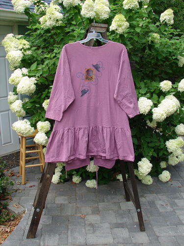 1997 Belladonna Jacket Fancy Hat Crocus Size 1 on a swing, featuring detachable pocket purses, textured buttons, whimsical top hat paint, and a flouncy hem.