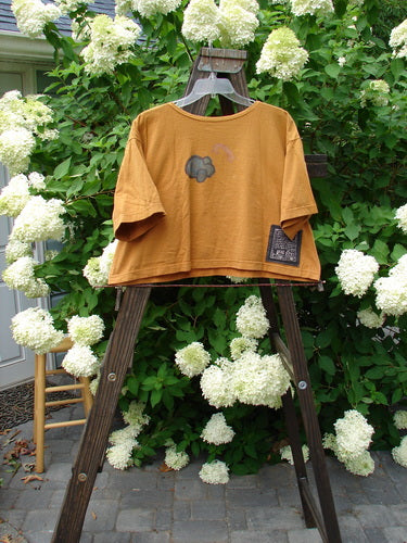 1994 Short Sleeved Boxy Tee Top Topiary Dijon OSFA: A shirt on a swinger with floral design and a logo.