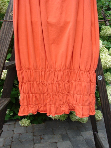 2000 Rings of Saturn Skirt Unpainted Fire Size 2 displayed on a wooden ladder, showcasing its lightweight organic cotton fabric, tapered design, and detailed stretchy lower smocking from Bluefishfinder.com.