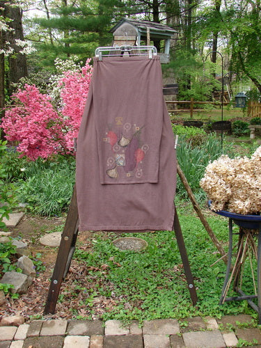 Image alt text: Barclay Button Panel Skirt with Harvest Theme Painted Panel, Side Buttons, and Flattened Front. Perfect Condition. Organic Cotton. Size 2.