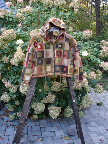 Tara Handknits Hooded Crop Boxy Cardigan Naturals Many Squares OSFA | Bluefishfinder.com