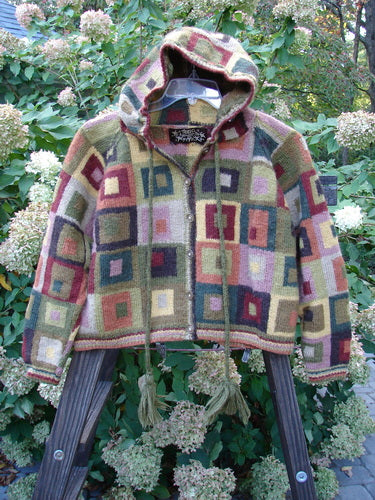 Tara Handknits Hooded Crop Boxy Cardigan Naturals Many Squares OSFA | Bluefishfinder.com