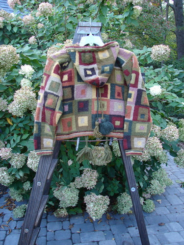 Tara Handknits Hooded Crop Boxy Cardigan Naturals Many Squares OSFA | Bluefishfinder.com