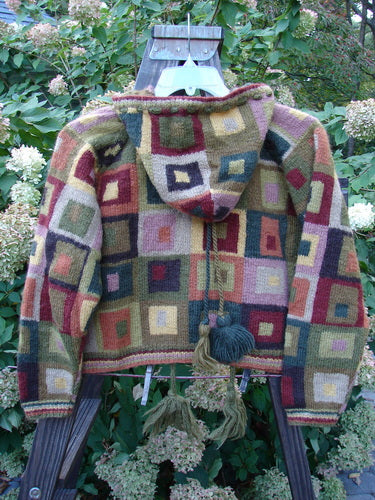 Tara Handknits Hooded Crop Boxy Cardigan Naturals Many Squares OSFA | Bluefishfinder.com