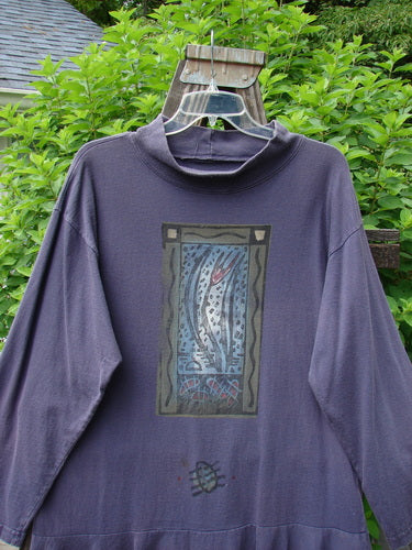 1995 Lark Dress Single Floral Bloomsbury Size 1 displayed outdoors on a hanger, featuring a flirty bottom flounce and mock ribbed turtleneck, in perfect condition with a signature Blue Fish patch.