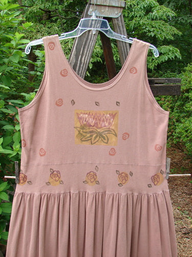 1993 Tier Dress Water Lilly Dried Rose Size 2, featuring a floral design, banded drop waistline, deeper oval neckline, and gathered lower, showcased in perfect vintage condition.