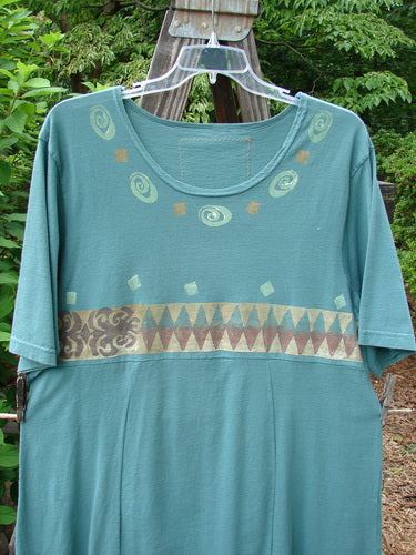 1993 3 Square Dress Multi Diamond Grey Green OSFA displayed on a clear plastic swinger, highlighting the unique three-sectional panels, rounded neckline, and superior banded diamond theme paint.