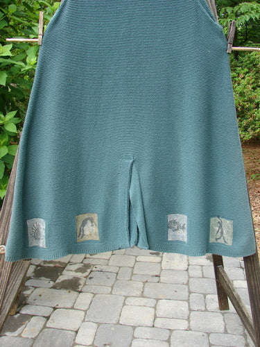 1994 Vent Vest Sweater Jumper Mixed Theme Lichen OSFA: A green skirt with designs on it, featuring a lovely weight and detailed hemline whimsical paint.