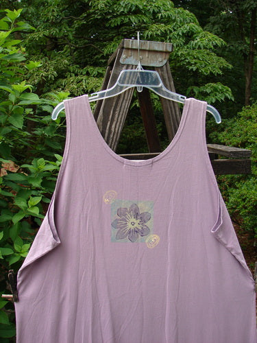 1997 River Journey Dress Growth Jasmine Size 2 displayed on a swing, featuring a scoop rounded neckline, straighter slimmer shape, deeper arm openings, and natural growth theme paint.