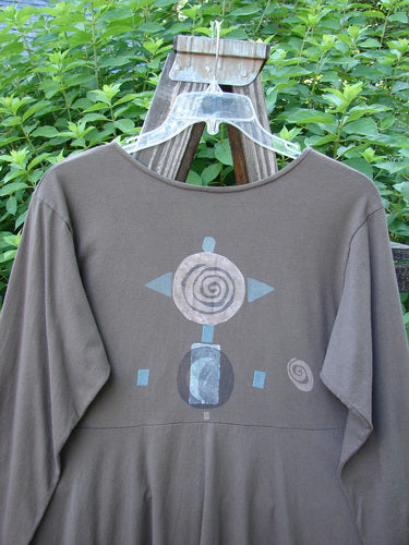 1994 Poppy Dress Collarless Figure Eight Woman Humus Size 2, featuring an empire waistline, original vintage buttons, and a full, sweeping lower hem with a signature Blue Fish patch.