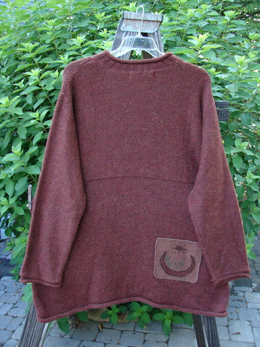 1998 Alpaca Patched Tunic Sweater with Nature Theme Patches and Ribbed Collar