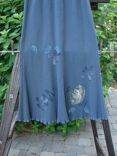 1996 Thermal Swirl Skirt Flower Mirror Size 0: A blue skirt with a design on it, featuring a serious A-line flair, lettuce edging, and abstract theme paint.