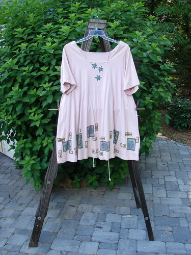 1993 Jazz Dress Star Leaf Ash Pink Size 1, showcased on a swing, features a super wide A-line shape, inverted triangular neckline, rear paneled cord lacings, and blue star accents.